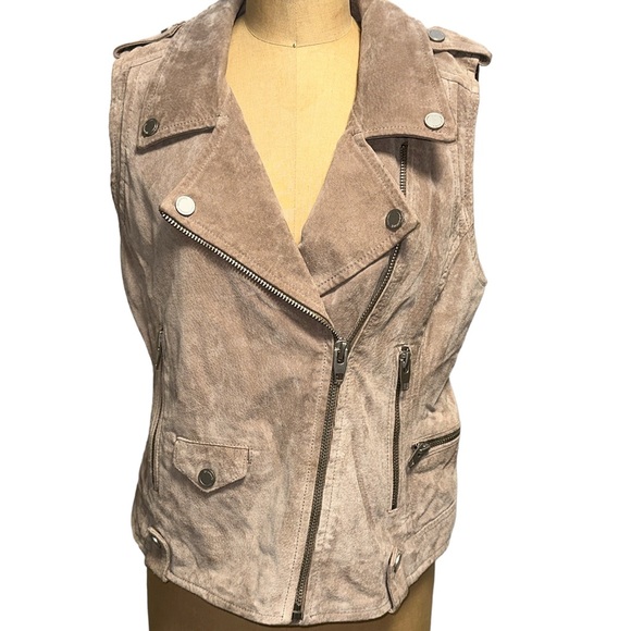 Blank NYC Leather Stone Suede Front Zip Motorcycle Vest Size Large - Picture 2 of 6